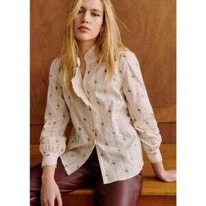 Sezane Blouse 8 Chlo Shirt Sage Camel Embroidery Ecru Ruffle Collar Shirt Top